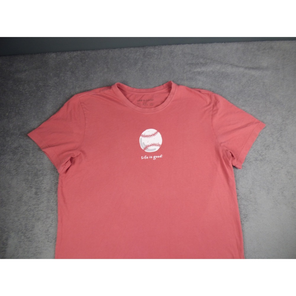 Life is Good Mens XXL Crusher T-Shirt Red Baseball Graphic Short Sleeve Tee